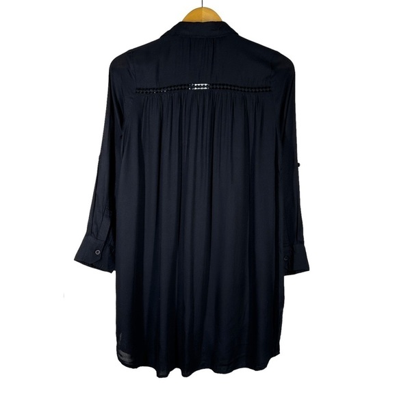 Tommy Bahama Lace Shirred Boyfriend Shirt Black Relaxed Fit Button Up XS - Picture 10 of 10